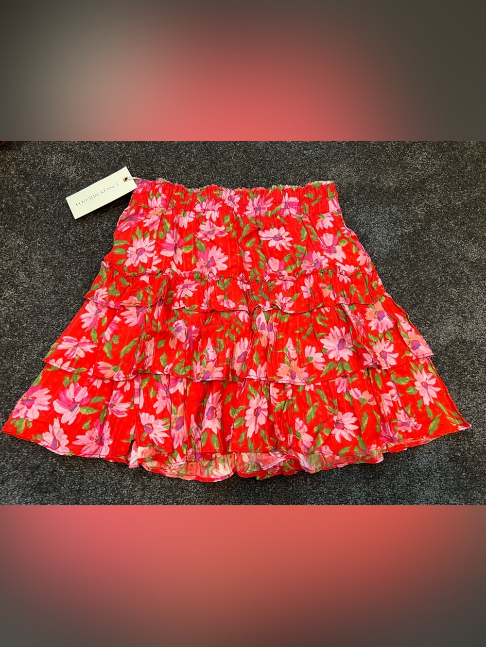 NWT LoveShackFancy Corbett Ruffle Tiered Mini Skirt in Mambo Red Small